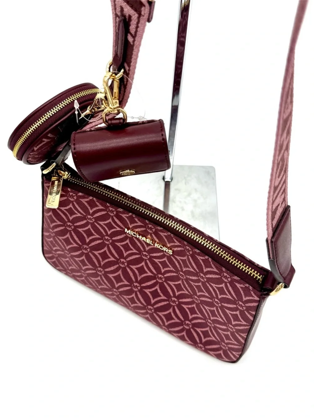 Michael Kors Jet Set Logo Crossbody Bag with Case for Apple AirPods Pro Ox Blood